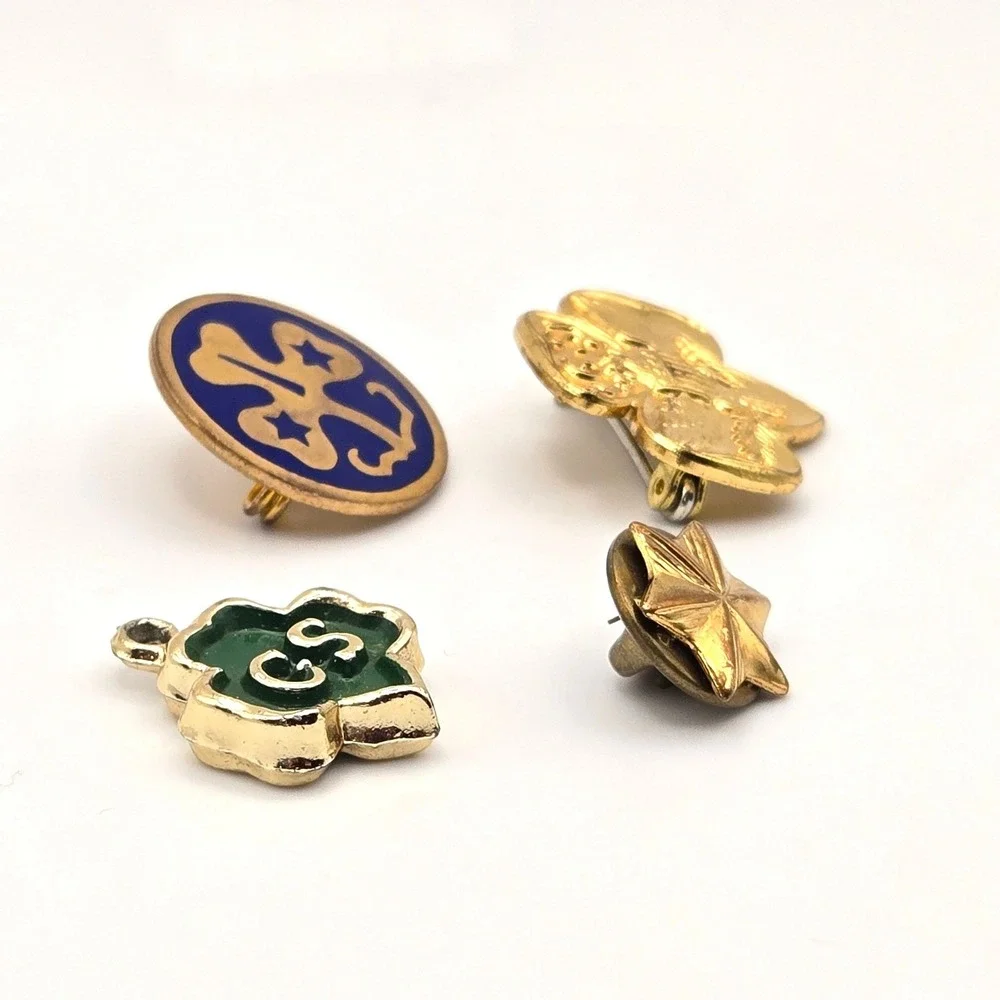 Vintage Girl Scouts Pin Lot Eagle Trefoil Blue Enamel Pin Green GS Charm 60s-70s